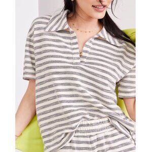 Anthropologie T.la Gray White Striped Comfy Polo Lounge Top